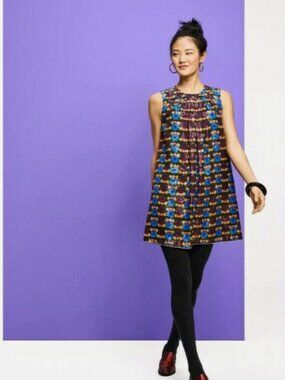 Like New Anna Sui 20th Anniversary Mod Metallic Dot Shift Dress Large L 12 14